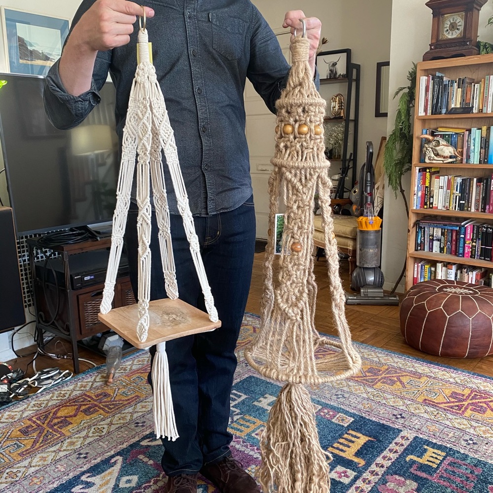 2 large hand knotted macrame plant hangers